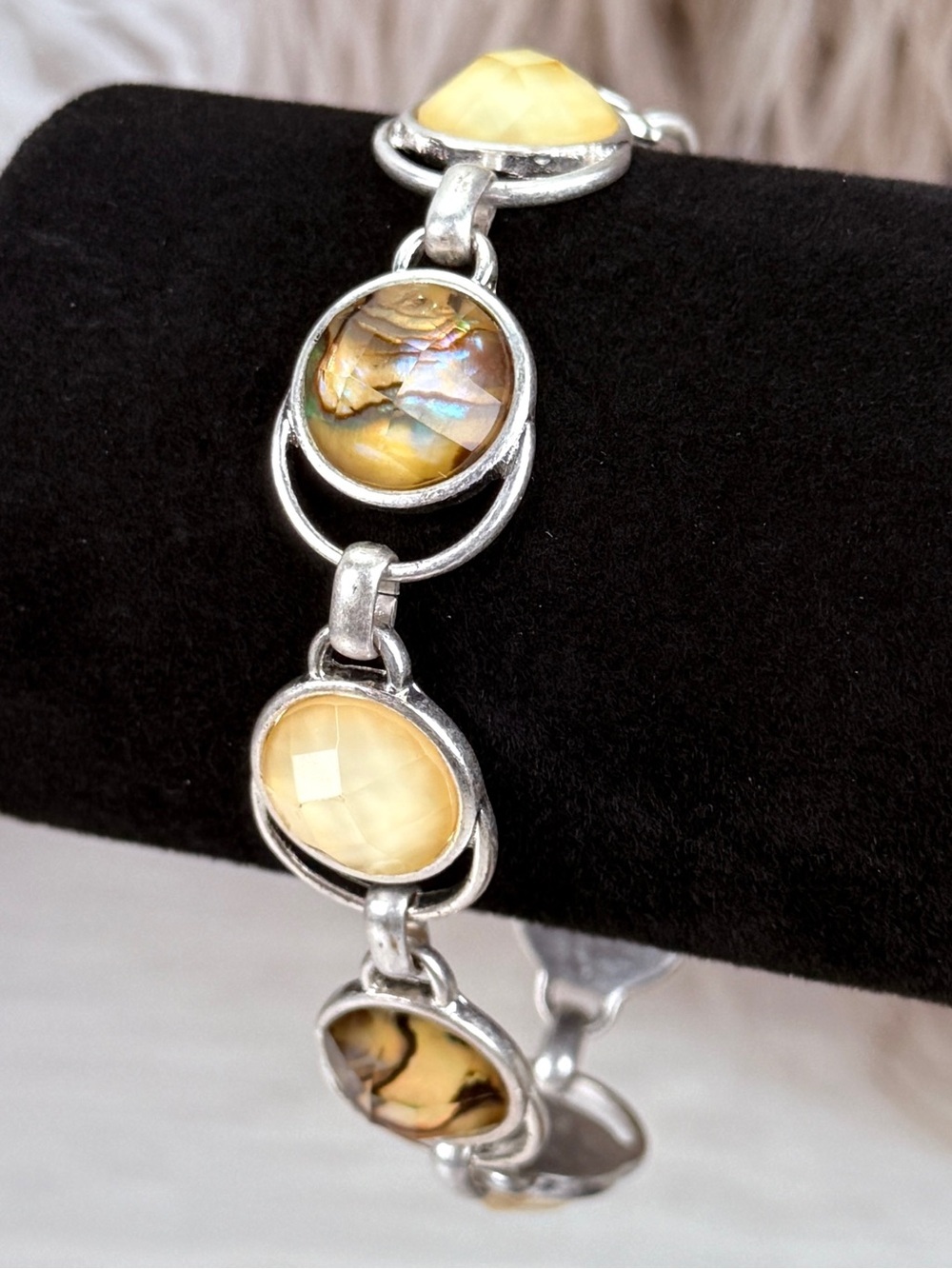 Lucky Brand Silver Tone Abalone Look & MOP Look Link Bracelet